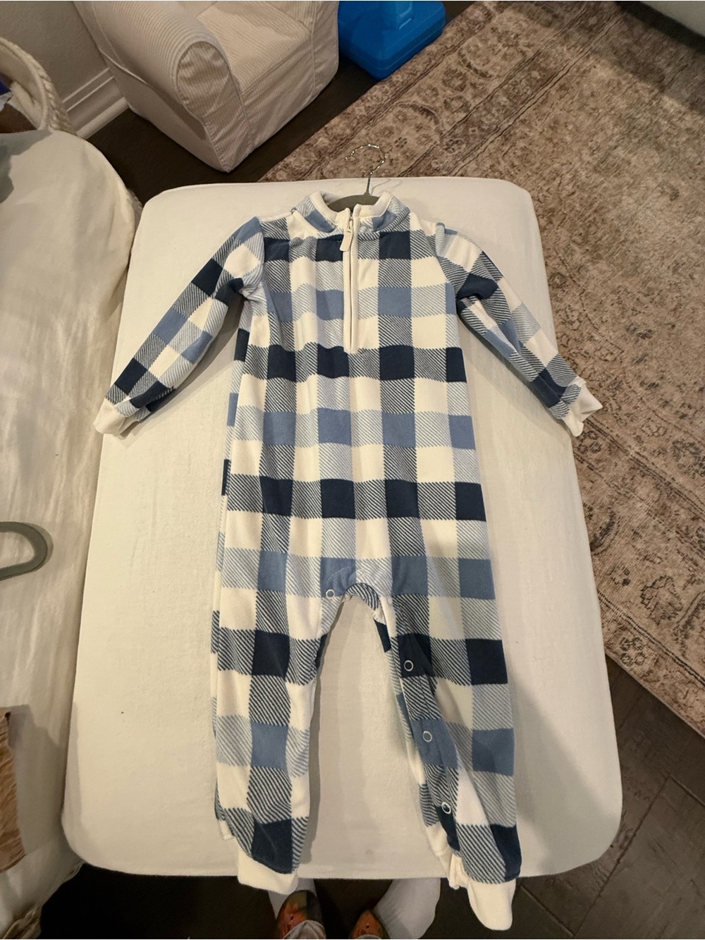 Carter's Blue and White Buffalo Check Zipper Footie One-Piece